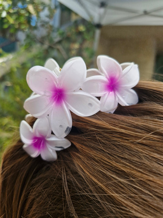 Grande pince fleur BLANCHE et ROSE