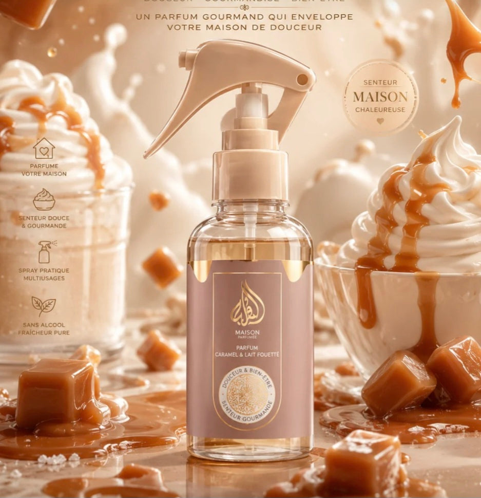 Spray d'ambiance maison & tissu Gourmand ( crème fouettée, vanille ,caramel )