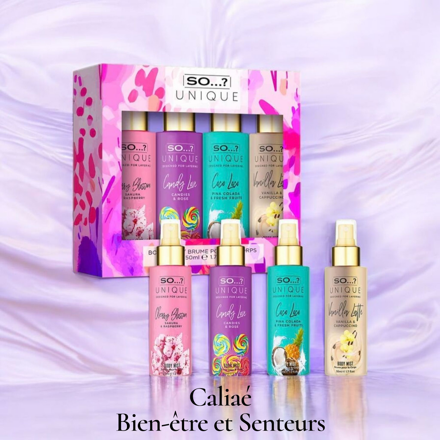 Coffret 4 Mini Brumes So Unique 50ml - Vanilla Latte, Coco Loco, Candy Love, Cherry Blossom
