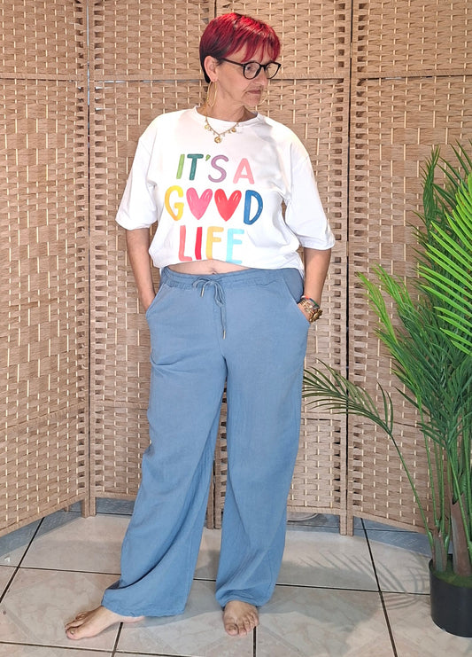 Pantalon gaz de coton AMBRE BLEU