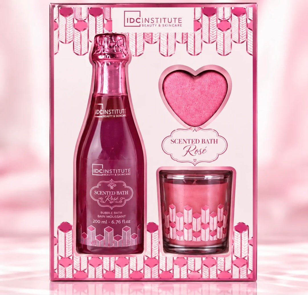 Coffret Bain Parfumé Rosé Éclat Parfait – Bain Moussant, Bombe de Bain & Bougie